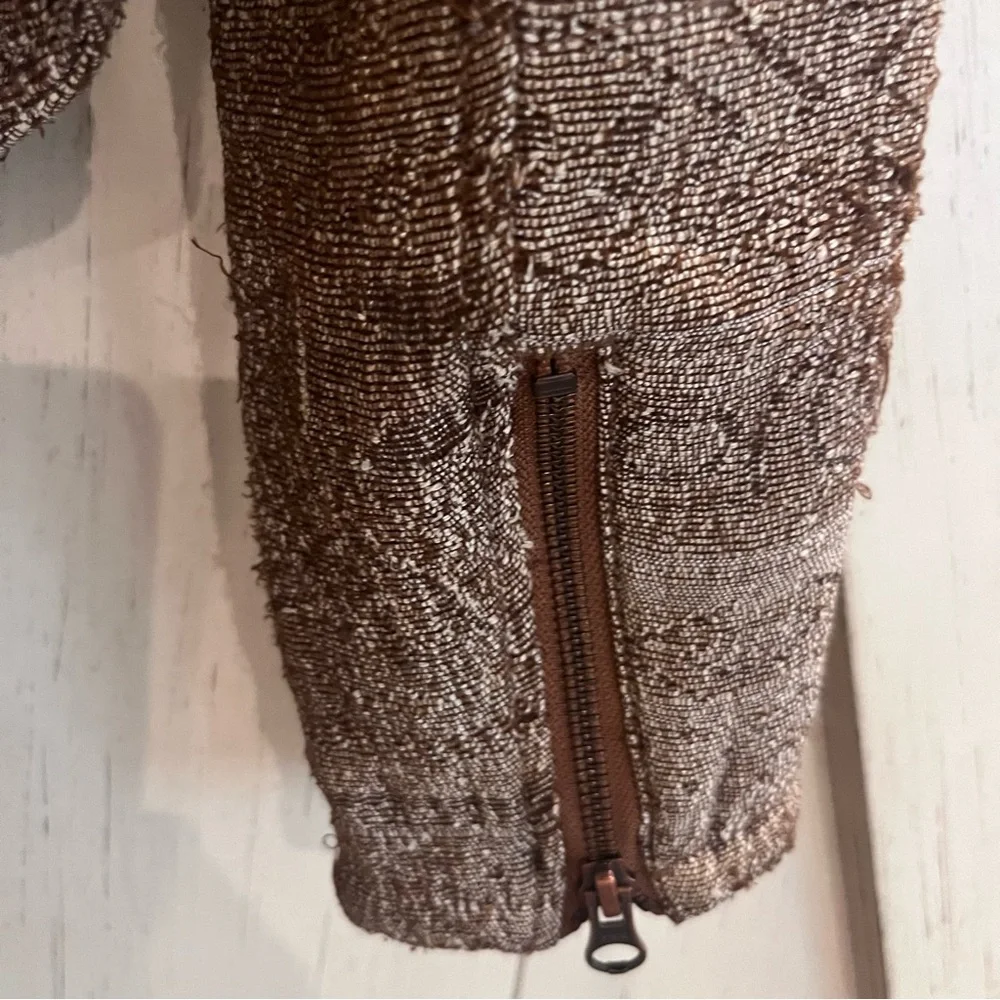 Free People Moto Jacket Brown Drape Front Open Front Open Distressed Size 8 - Picture 5 of 7